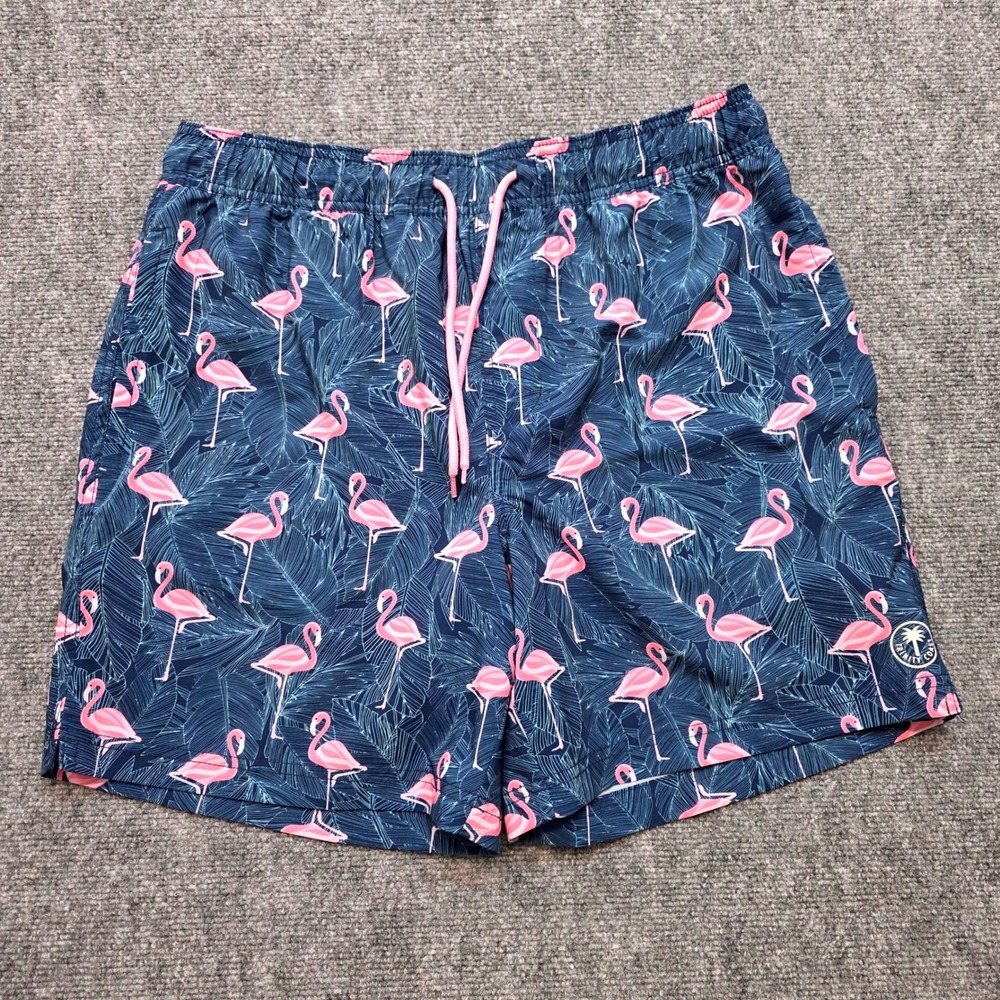 Trinity Coast Men's L Swim Trunks Flamingo Tropical Pink Navy Compression Liner